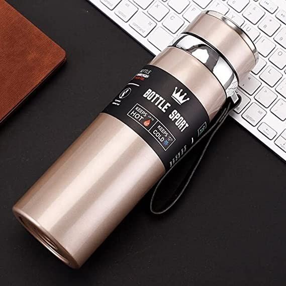 Bottle Sport Vacuum Flask | 500ml Stainless Steel | Keeps Hot 12H + Cold 12H | Leakproof Water Bottle with Handle Strap | No Color Choice Available.